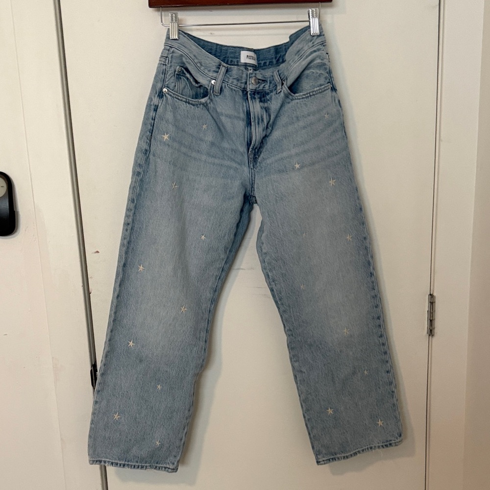 Pistola Light Blue Embroidered Star Jeans